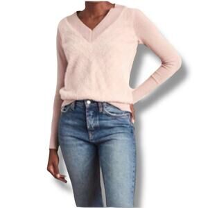 Stella & Dot mauve v-neck fuzzy knit sweater
